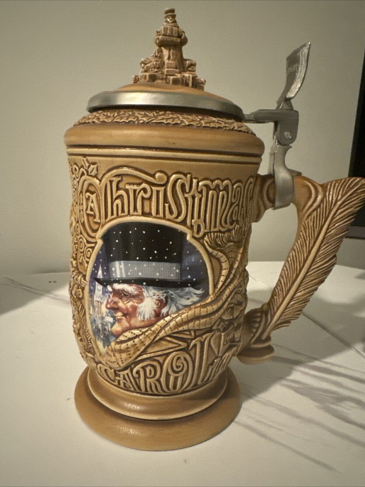 Vintage Ceramarte Avon A Christmas Carol Scrooge Beer Mug Stein Attached Lid 199