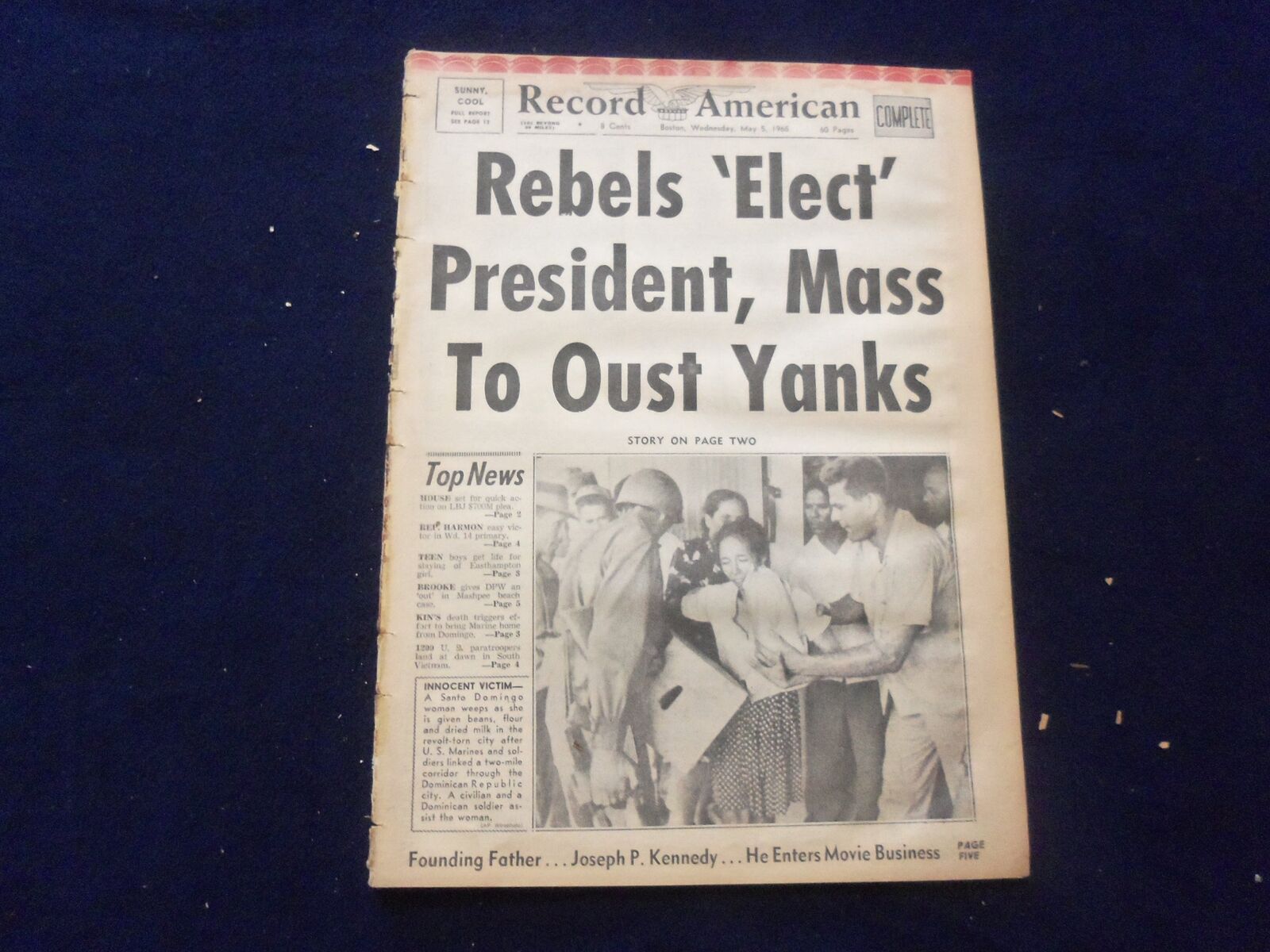 1965 MAY 5 BOSTON RECORD AMERICAN NEWSPAPER - REBELS \'ELECT\' PRESIDENT - NP 6282