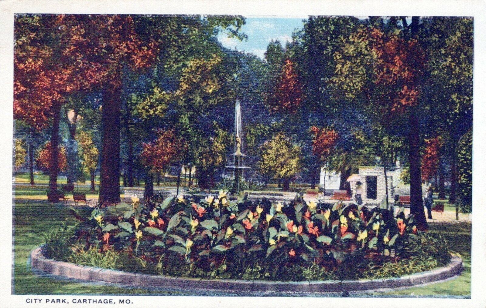 City Park Carthage Missouri Garden and Fountain  Vintage White Border Post Card