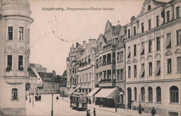 Germany 1909 Augsburg-Burgermeister Fischer Strasse Postcard Vintage Post Card