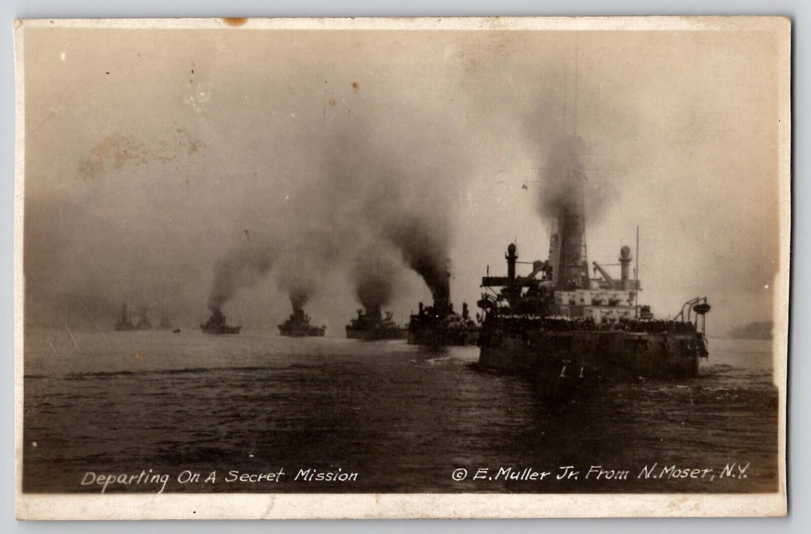 WW1 WWI Atlantic Fleet Departing on a Secret Mission RPPC Photo Postcard Muller
