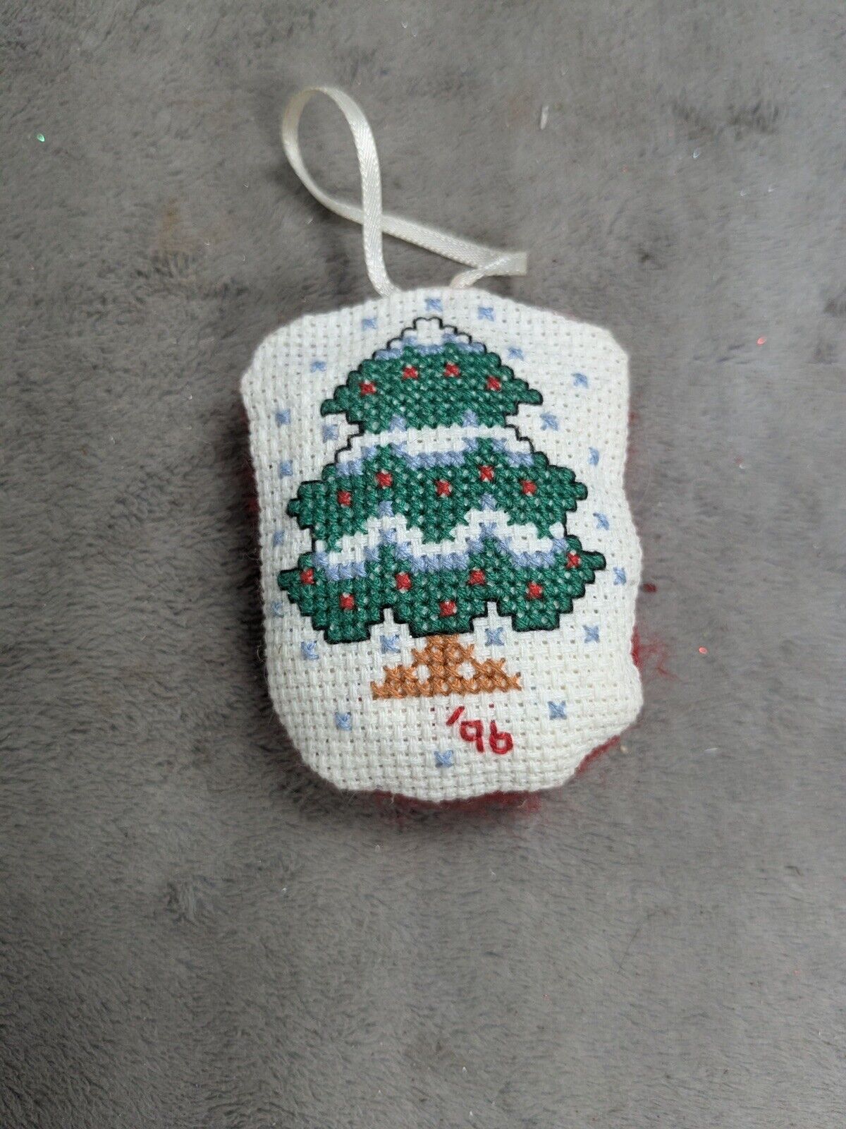 Handmade Needlepoint Mini Pillow Christmas Tree Christmas Ornament 3” Tall