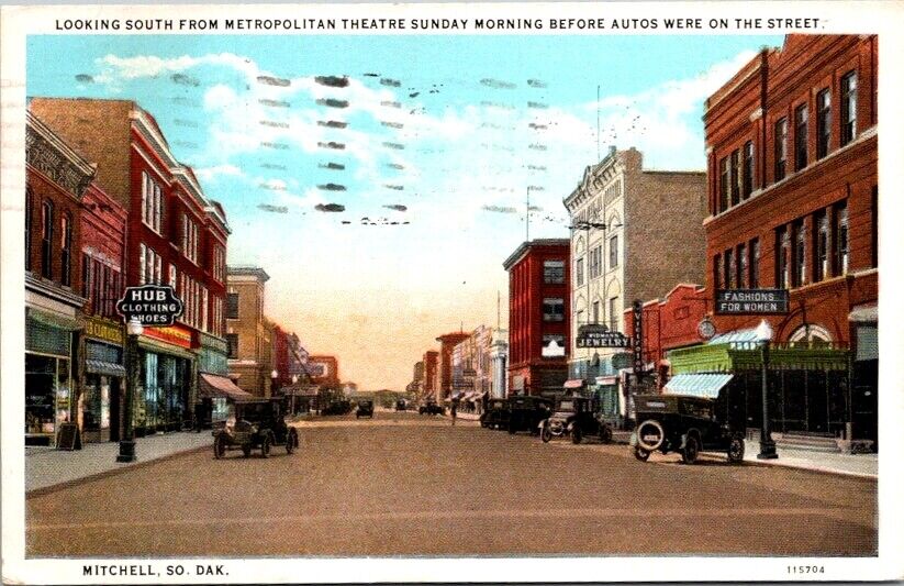 Vintage Postcard South from Metropolitan Theater Mitchell South Dakota 1930 O008