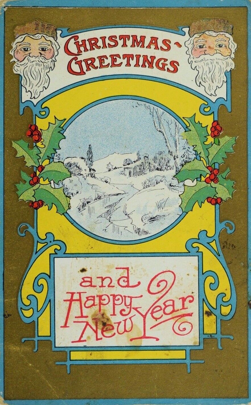 Circa 1910 Christmas Brown Hat Santa Claus Vintage Postcard P59