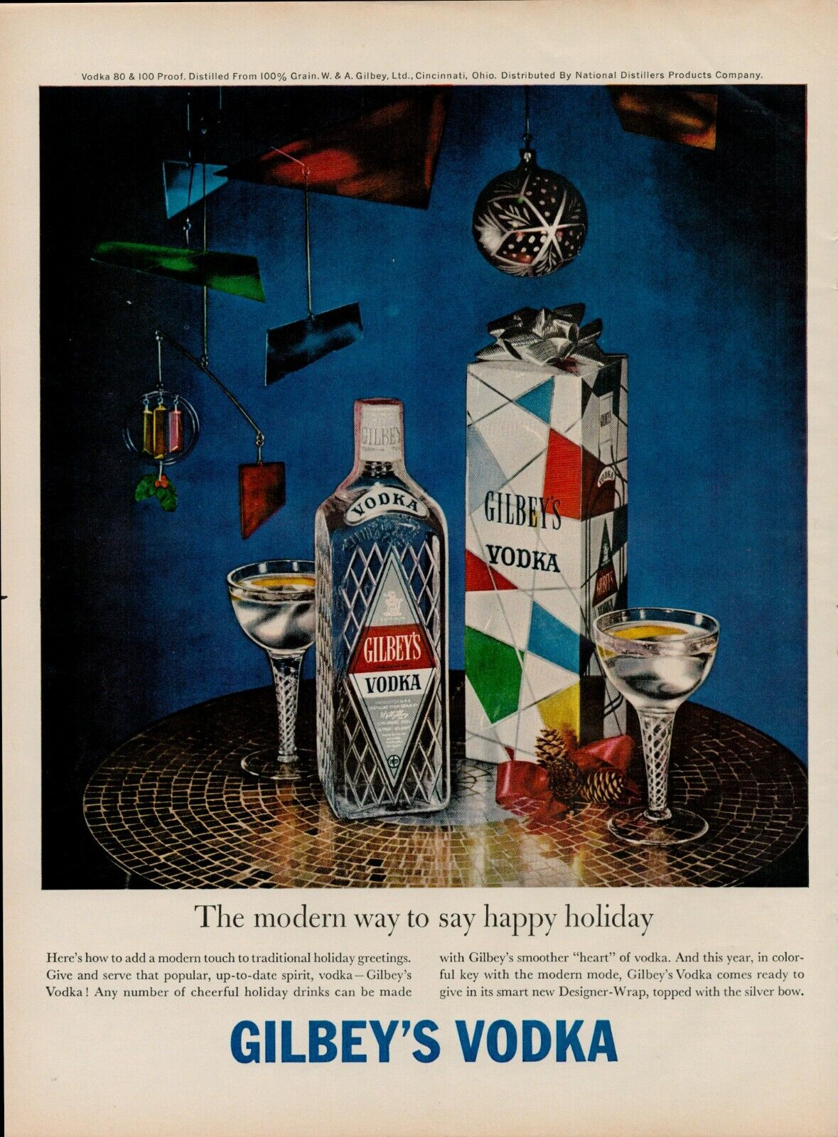 1959 Alcohol Vodka Martini Gilbeys  50s Vintage Print Ad Christmas Gift Box