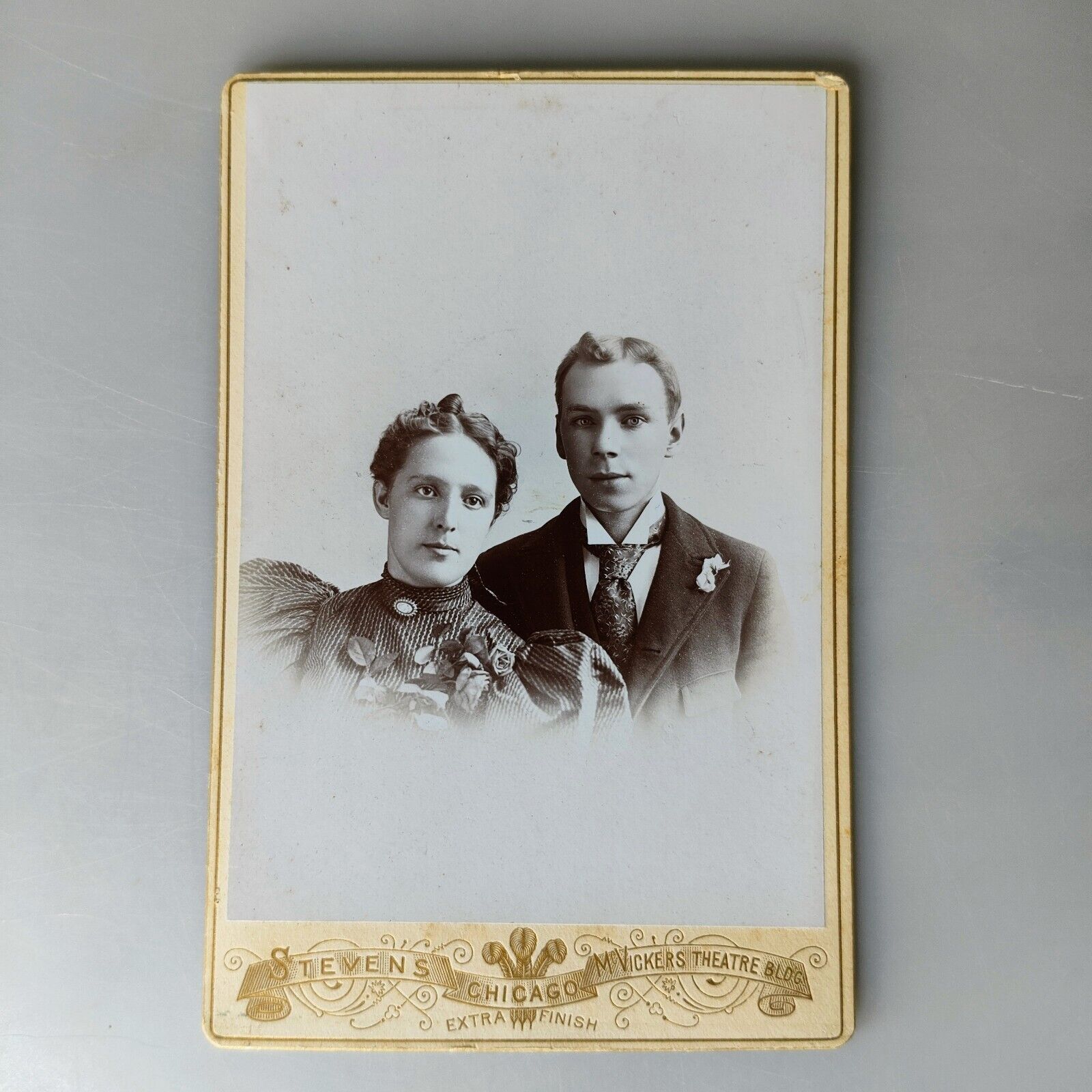 Antique 1890’s Cabinet Card Photo Of Brother & Sister Chicago Vickers Theatre  