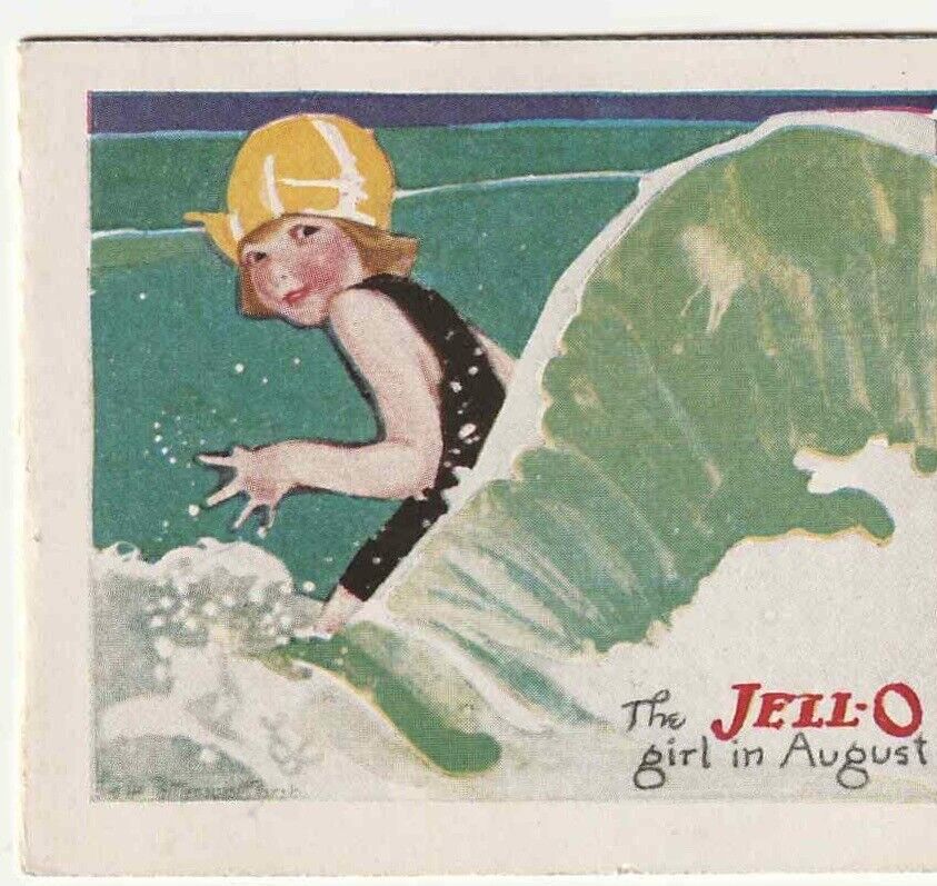 Vintage 1920\'s Girl in August Surfing Waves Ocean Swim Foldout Jello Recipe Card