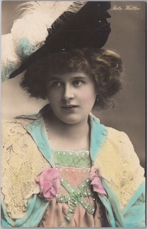 Vintage 1900s RETA WALTER German Opera Singer RPPC Postcard Hand-Colored Photo