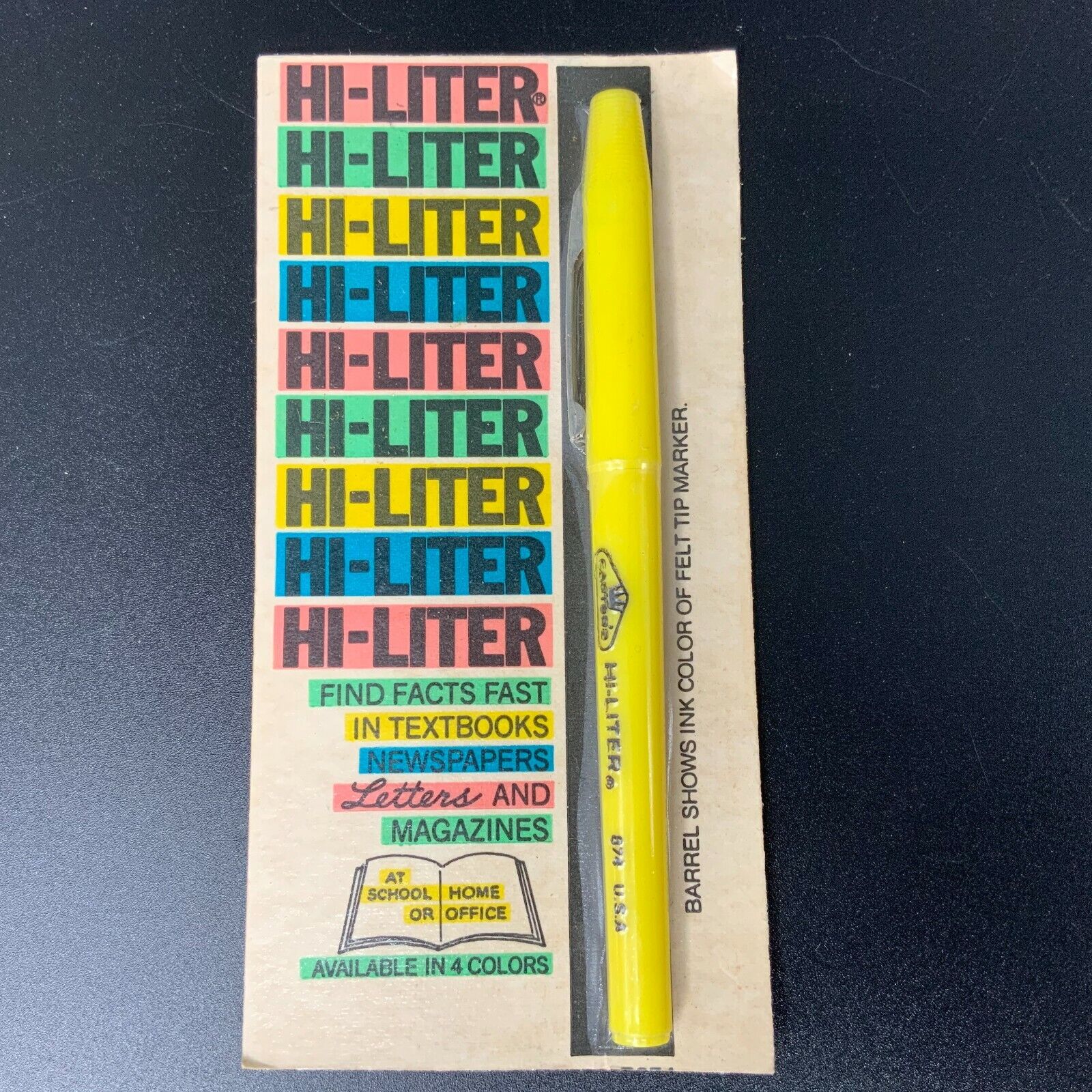 Vintage Carter’s 874 Hi-Liter Pen Yellow NOS Sealed Card 1970\'s Hi Liter DISPLAY