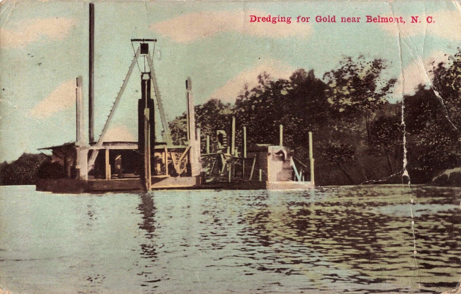 Dredging for Gold Near Belmont North Carolina NC 1910 Postcard