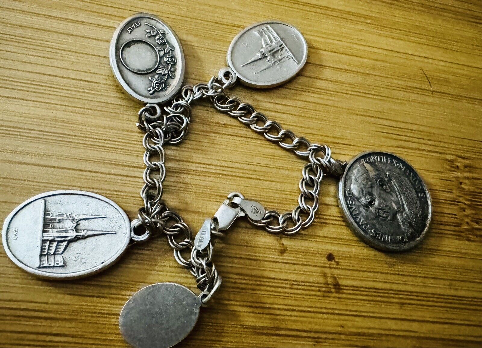 Vintage Sterling Itsly Catholic Charm Bracelet 6\