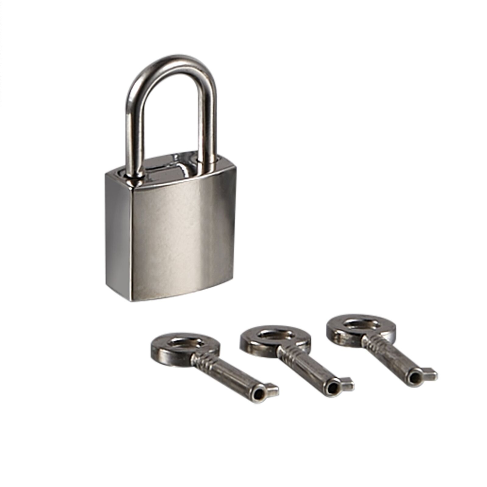 Mini Metal Lock - Zinc Replacement Pad-Lock with Keys, Mirror Glossy (Silver)
