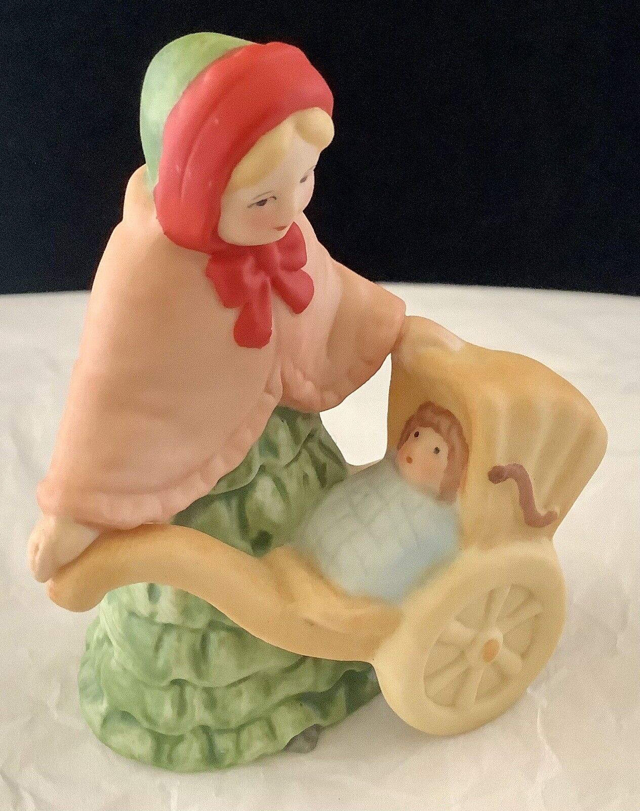 Lefton 1986 Colonial Christmas Figurine Mrs. Eberhardt With Baby Stroller #05827