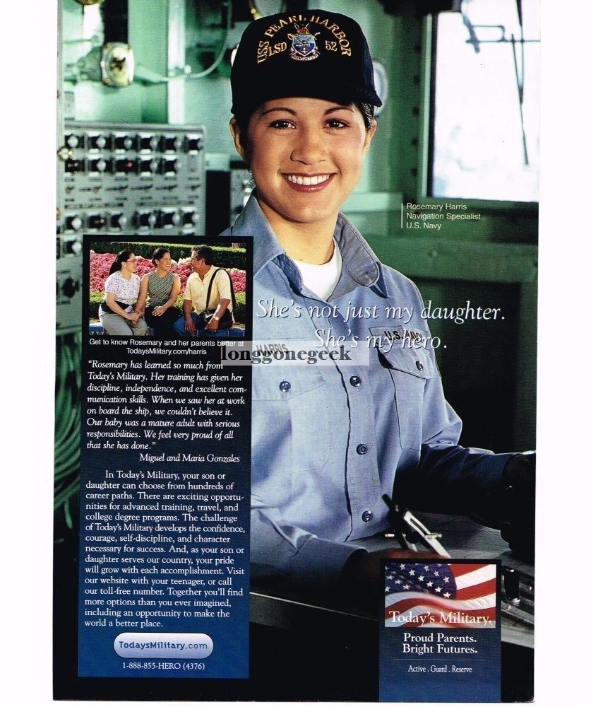 2001 US NAVY Recruiting Enlistment Print Ad Rosemary Harris Navigation Spec