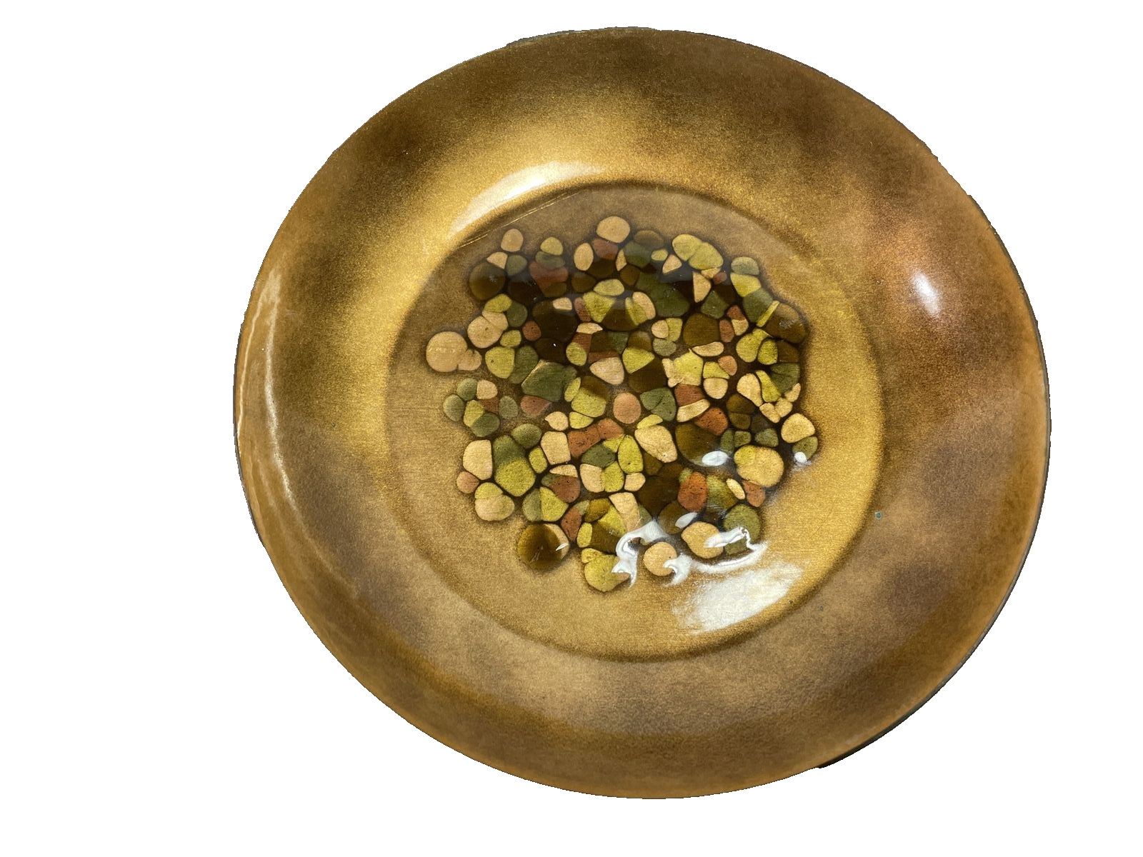 Vintage MCM Bovano Enamel Copper Dish/Bowl Gold Mosaic 1\