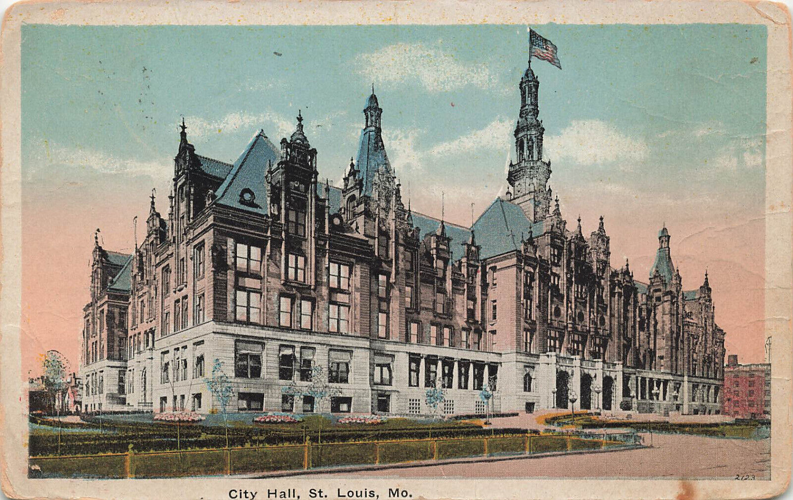 CITY HALL GOVERNMENT BUILDING & STREET VIEW POSTCARD ST LOUIS MO MISSOURI 1917