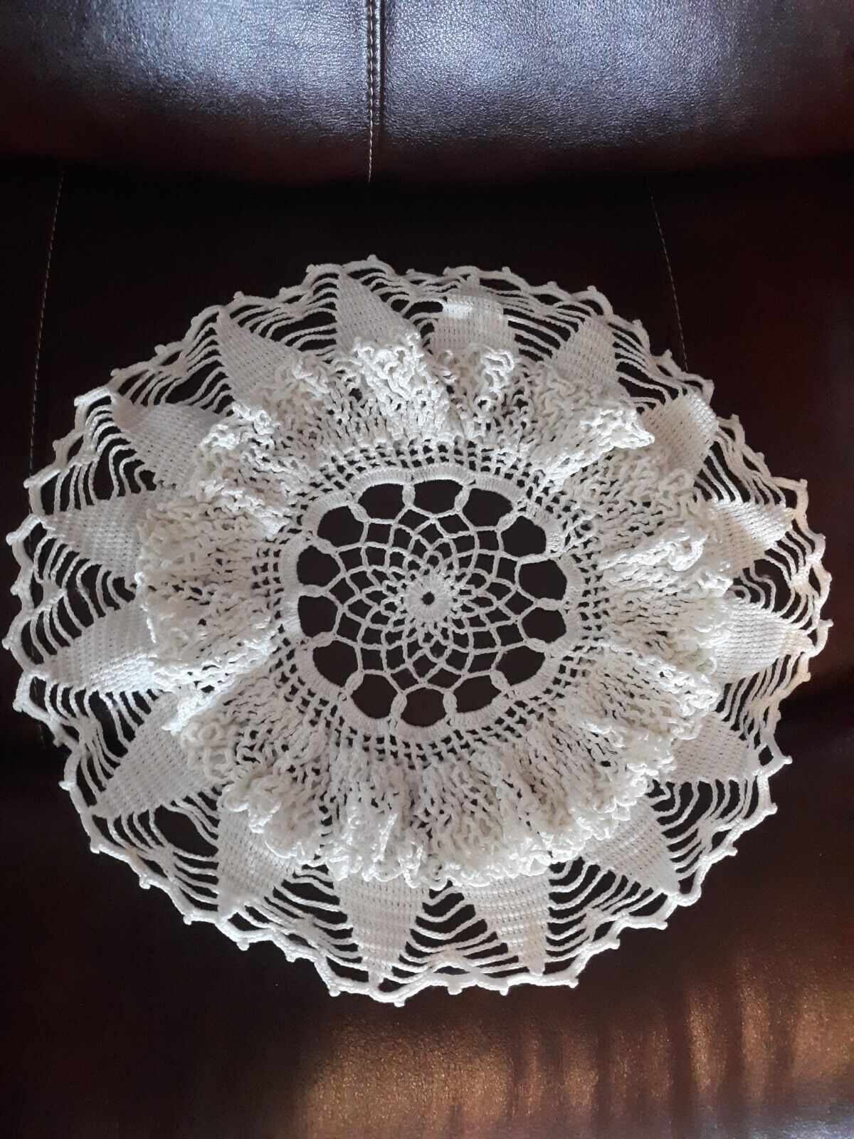 Vintage Layered Hand Crocheted Double White Doiley Round Table Topper 15\