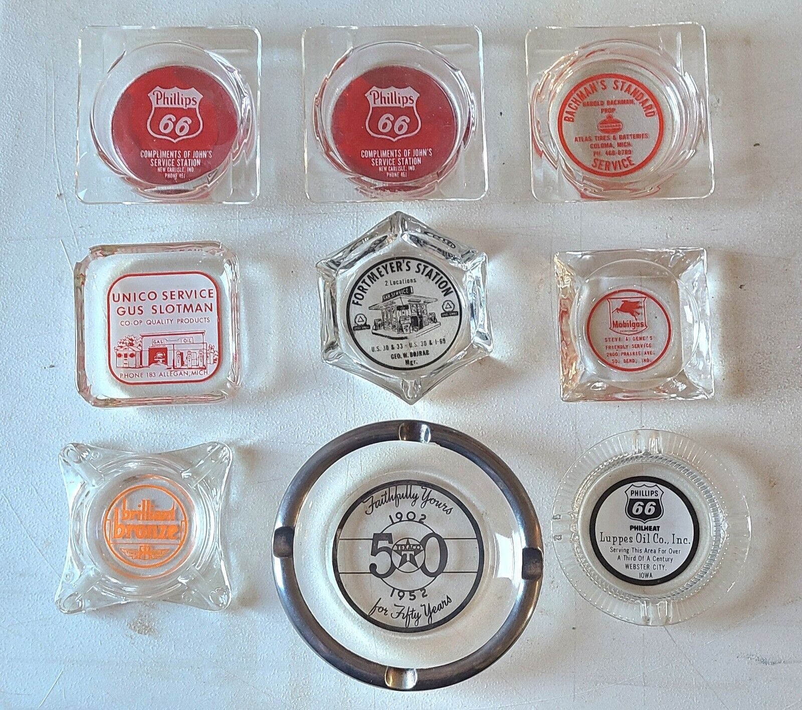 Lot of 9  Old Vintage Glass Advertising Ashtrays