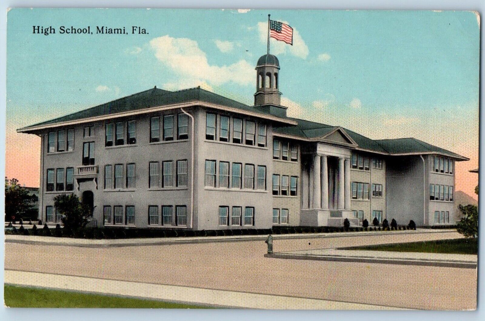 Miami Florida Postcard High School Exterior View Building c1913 Vintage Antique