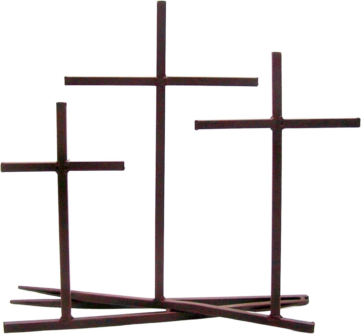 Three Metal Standing Crosses, Freestanding Christian Decor, Religious Gift