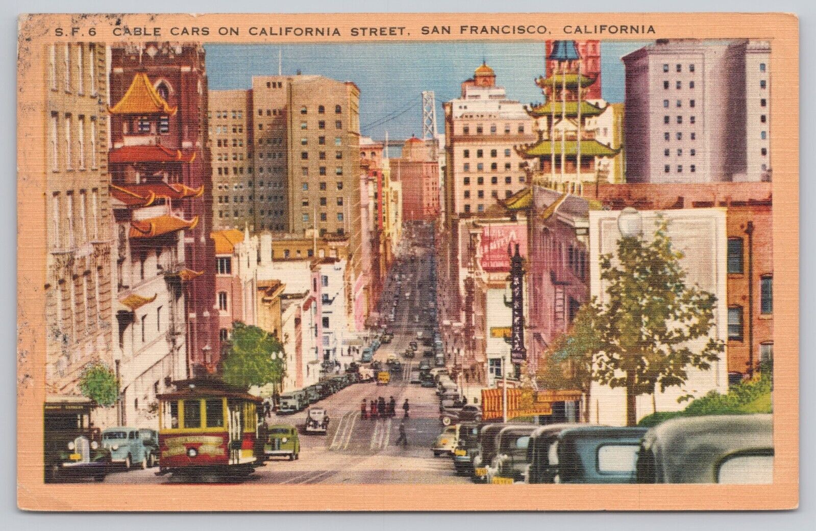 San Francisco California, Cable Cars on California Street, Vintage Postcard