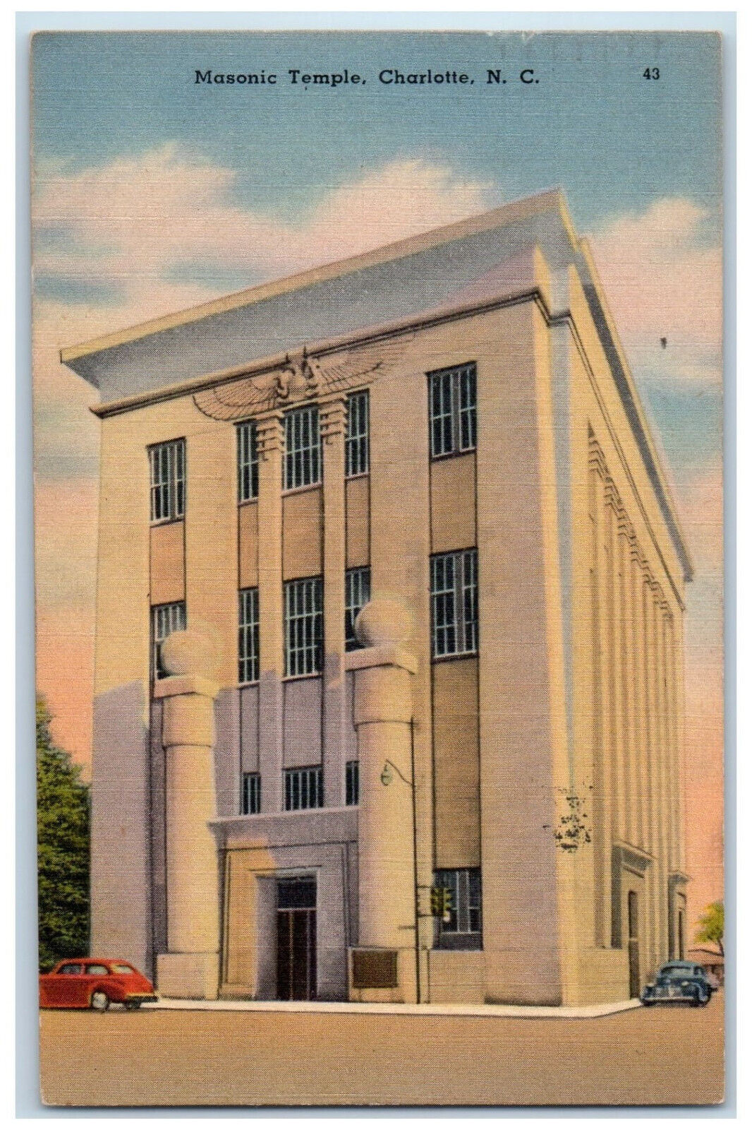 1954 Masonic Temple Charlotte North Carolina NC Vintage Posted Postcard