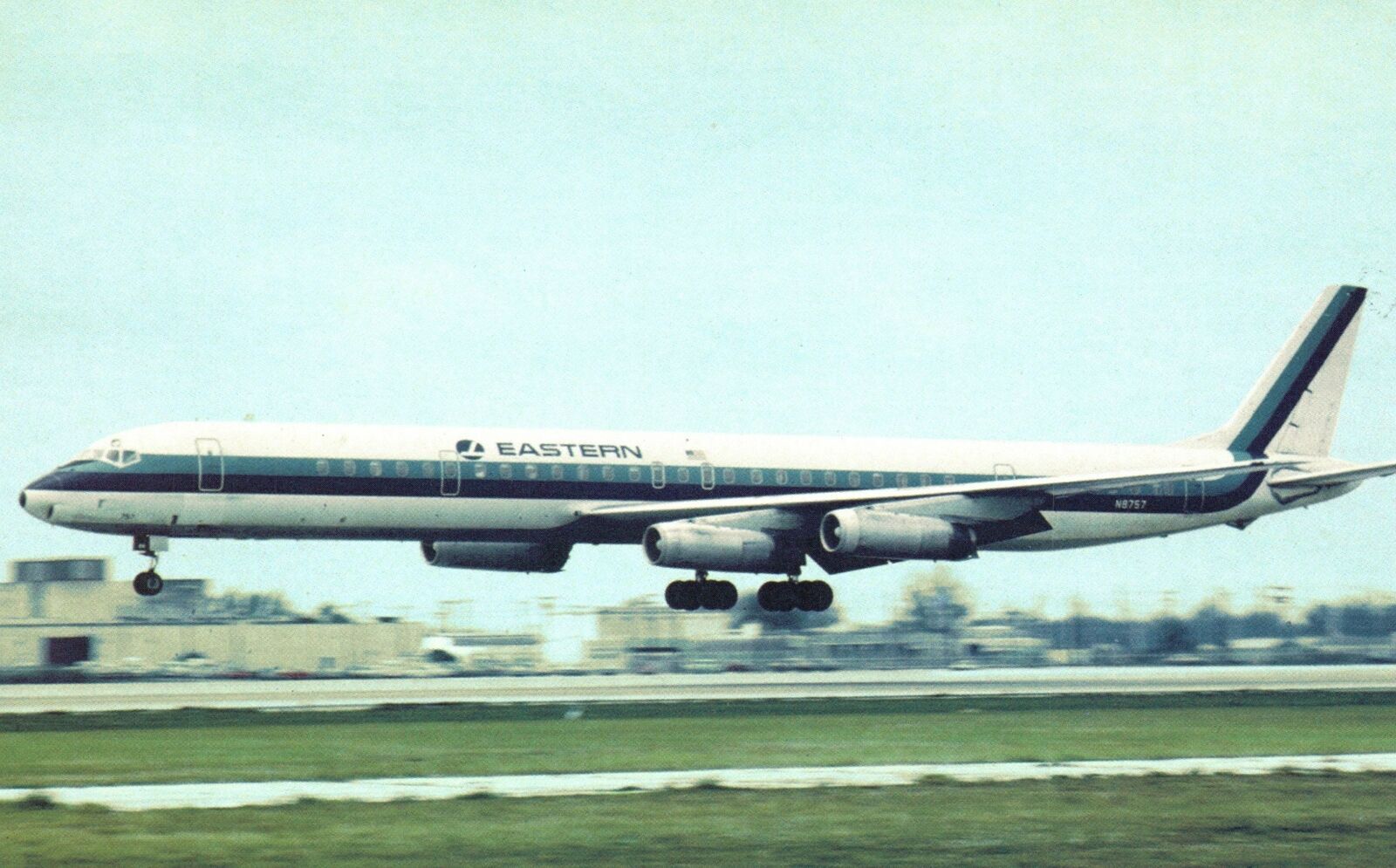 Airplane Eastern Airlines Douglas DC-8 Miami International Airport 1969 Postcard