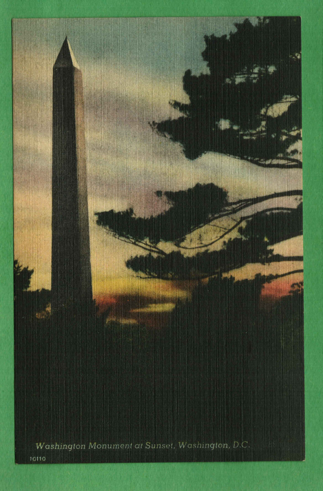 Postcard Washington Monument At Sunset Washington D. C.