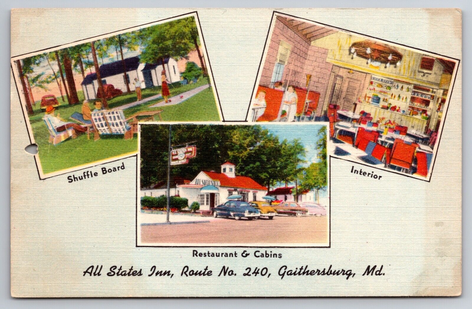All States Inn Gaithersburg Maryland MD Restaurant & Cabins Linen 1954 Postcard