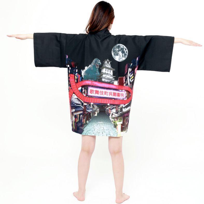 Godzilla Japanese Festival Happi Coat Haori  Black Adult Free Size