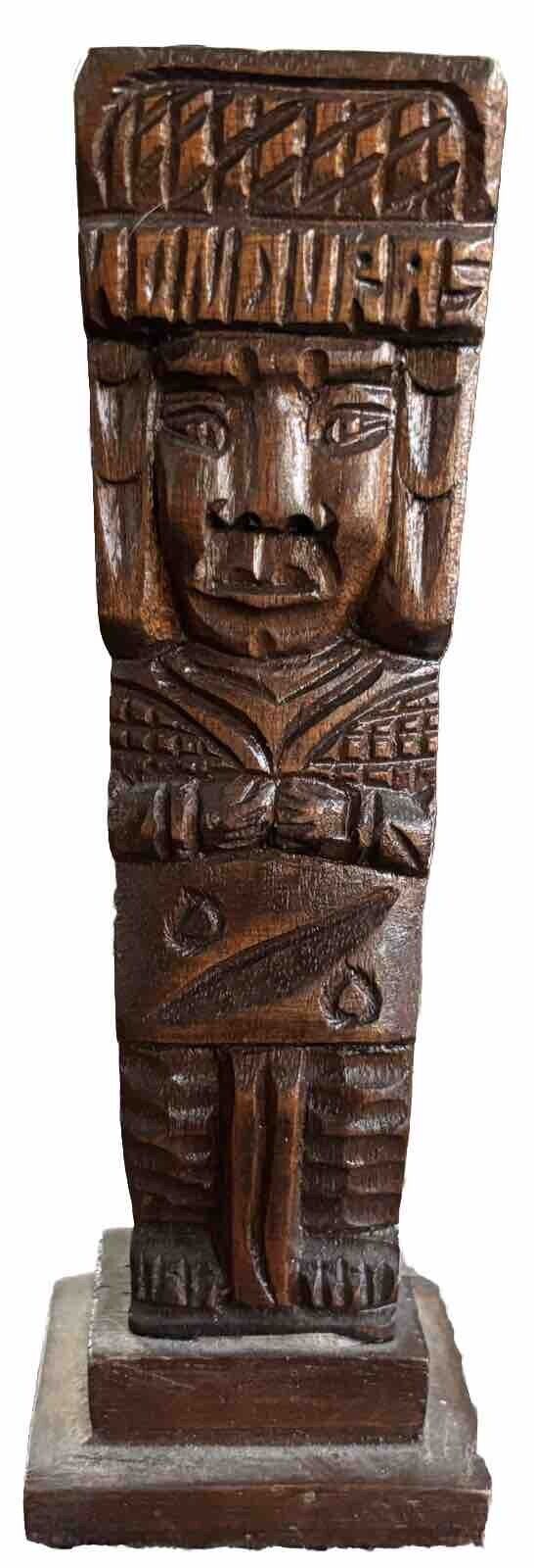 Old Vintage Hand-Carved Wood Honduras Mayan Figure Statue (J)