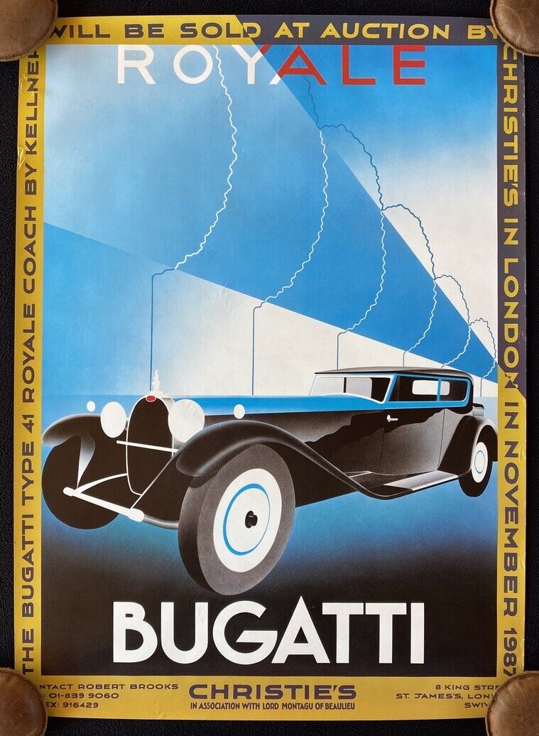 1987 Christie's London Auction Poster 1931 BUGATTI Type 41 ROYALE Kellner