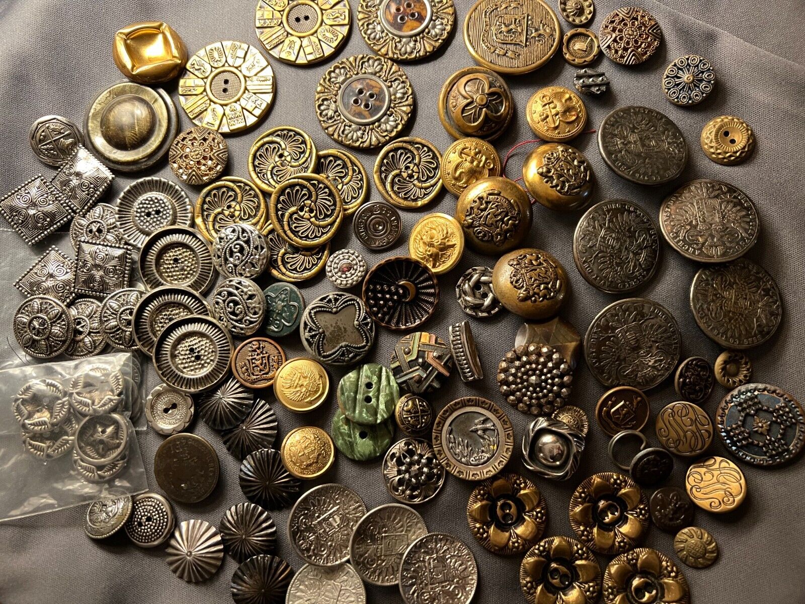 Large Lot 80-100 Vintage Quality Metal Buttons-All Kinds Some Buttons Covers