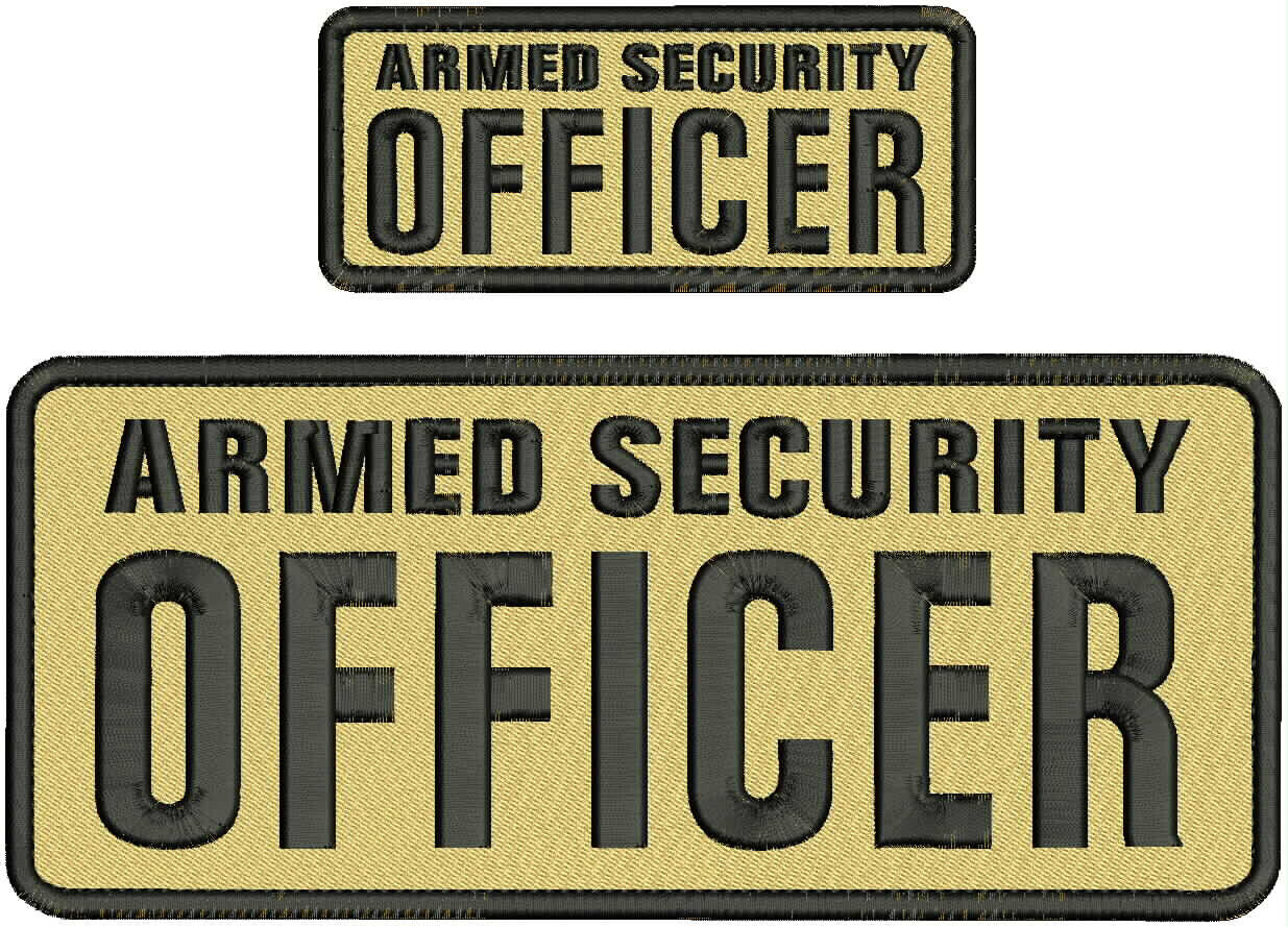 ARMED SECURITY OFFICER EMB PATCH 10X4 & 5X2 HOOK ON BACK BLACK ON TAN