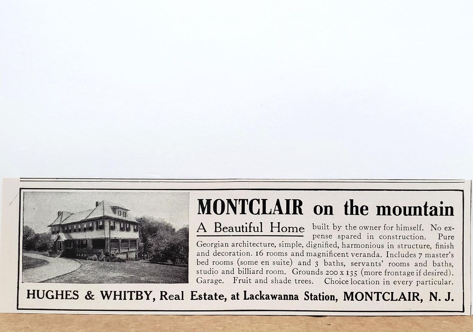 1914 Montclair NJ Georgian Architecture Hughes & Whitby Photo Print AD