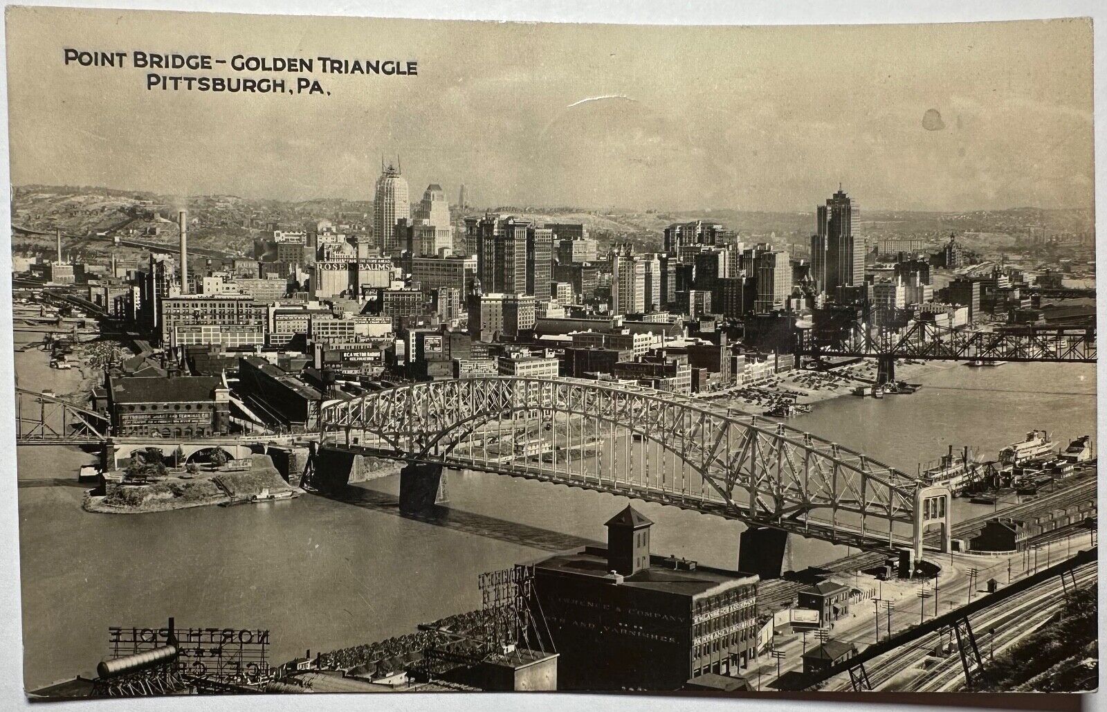 Pittsburgh Pennsylvania Skyline Point Bridge RPPC Postcard