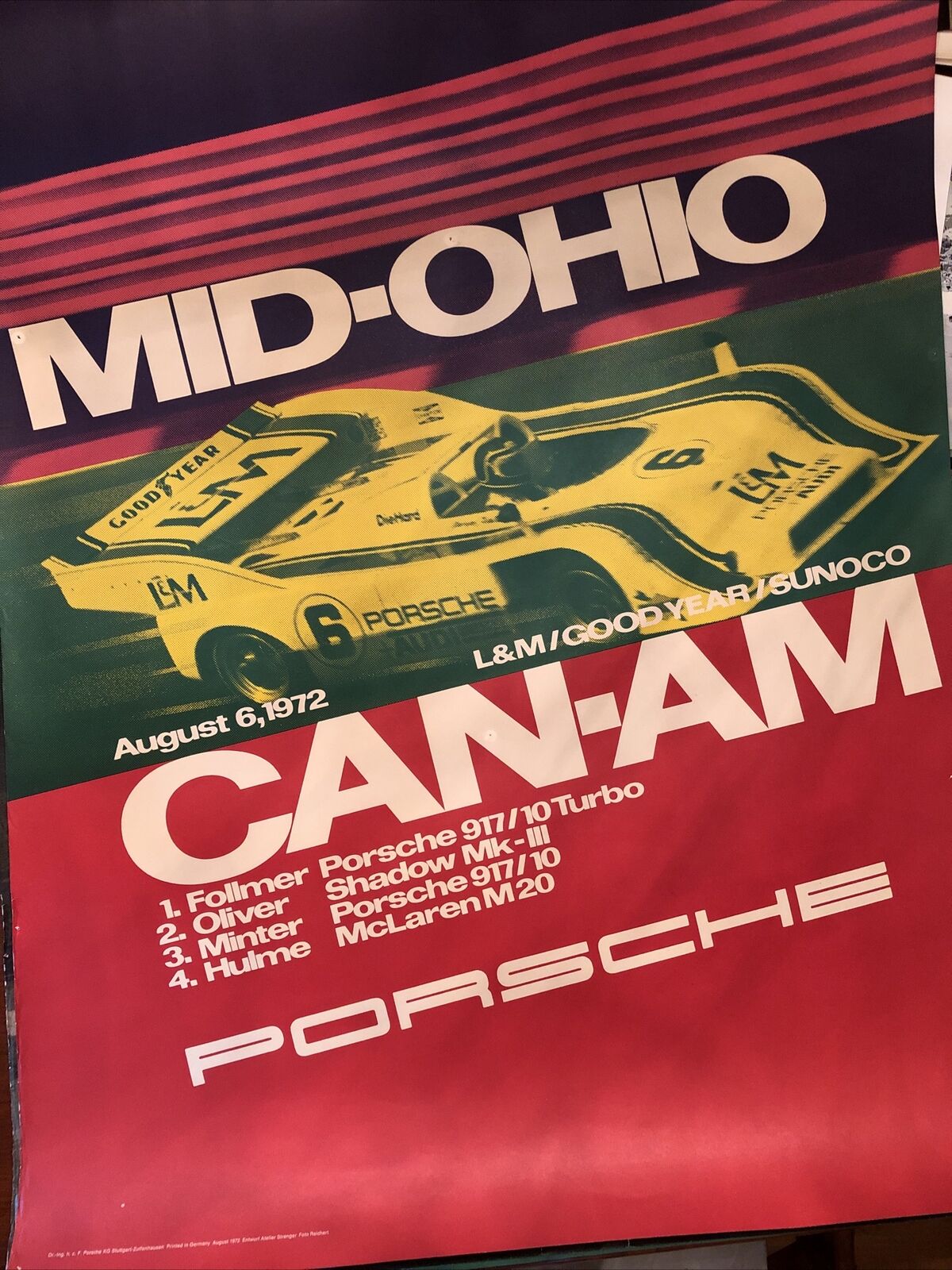 AWESOME  VINTAGE Porsche poster mid Ohio Can-Am 1972 original