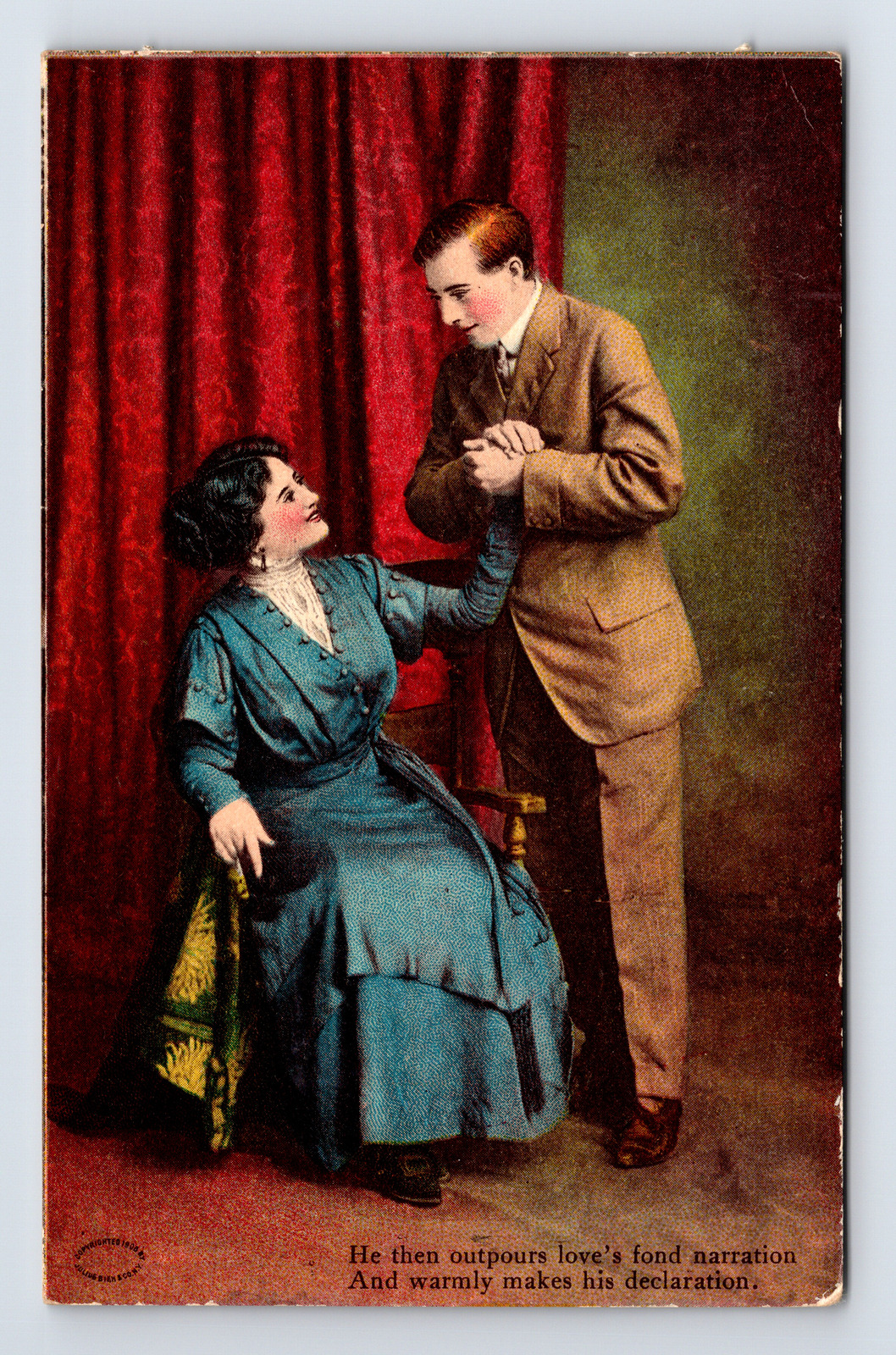 c1908 Romance He Outpours Love\'s Fond Narration Courtship Series Postcard