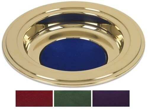 Purple Felt Lined Brass Tone Offering Plate For Churches or Chapels 12 In