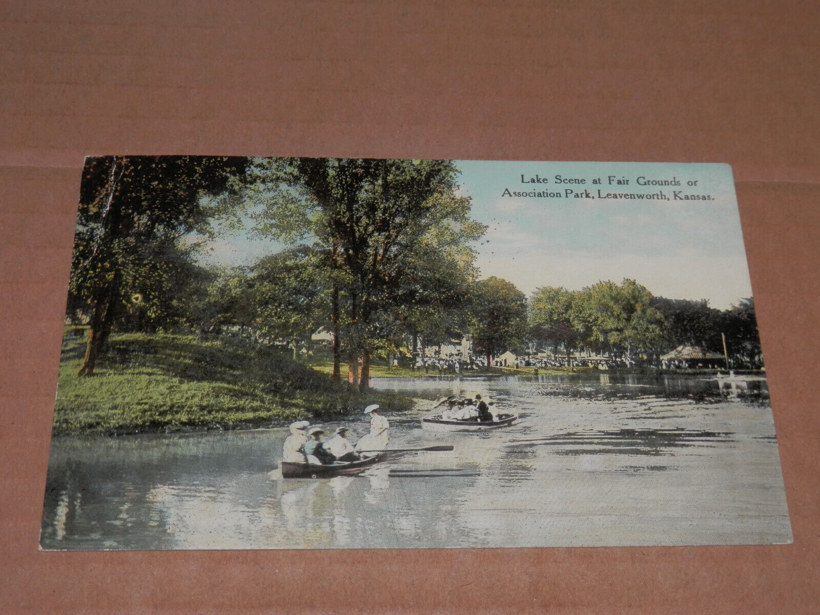 LEAVENWORTH KANSAS - 1911 POSTCARD - LAKE SCENE at FAIRGROUNDS  ASSOCIATION PARK