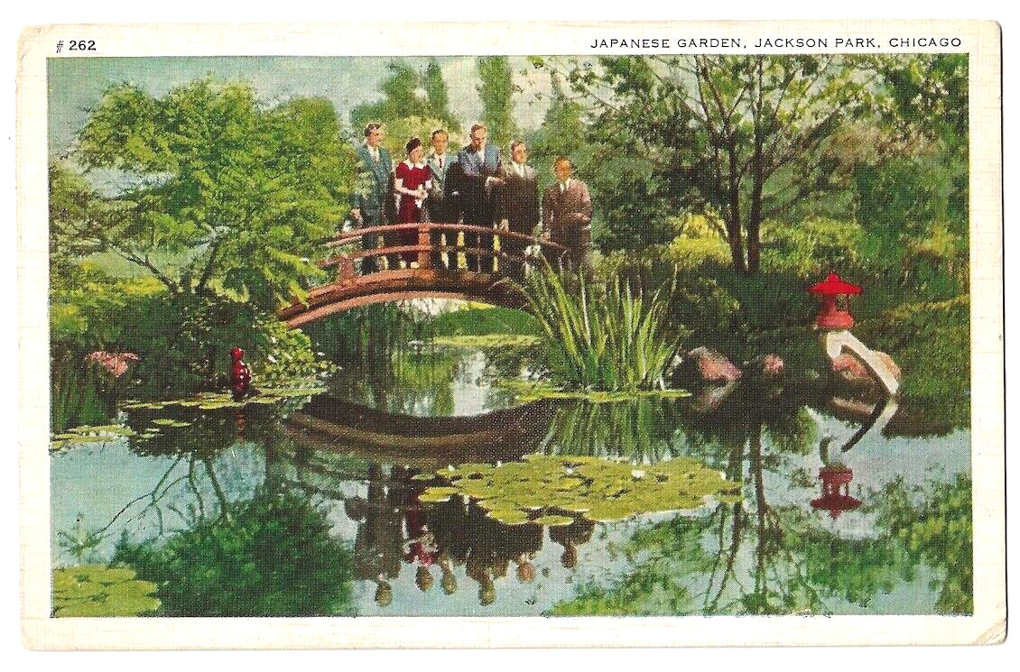 Chicago Illinois c1930\'s Jackson Park, Japanese Garden, lake, bridge