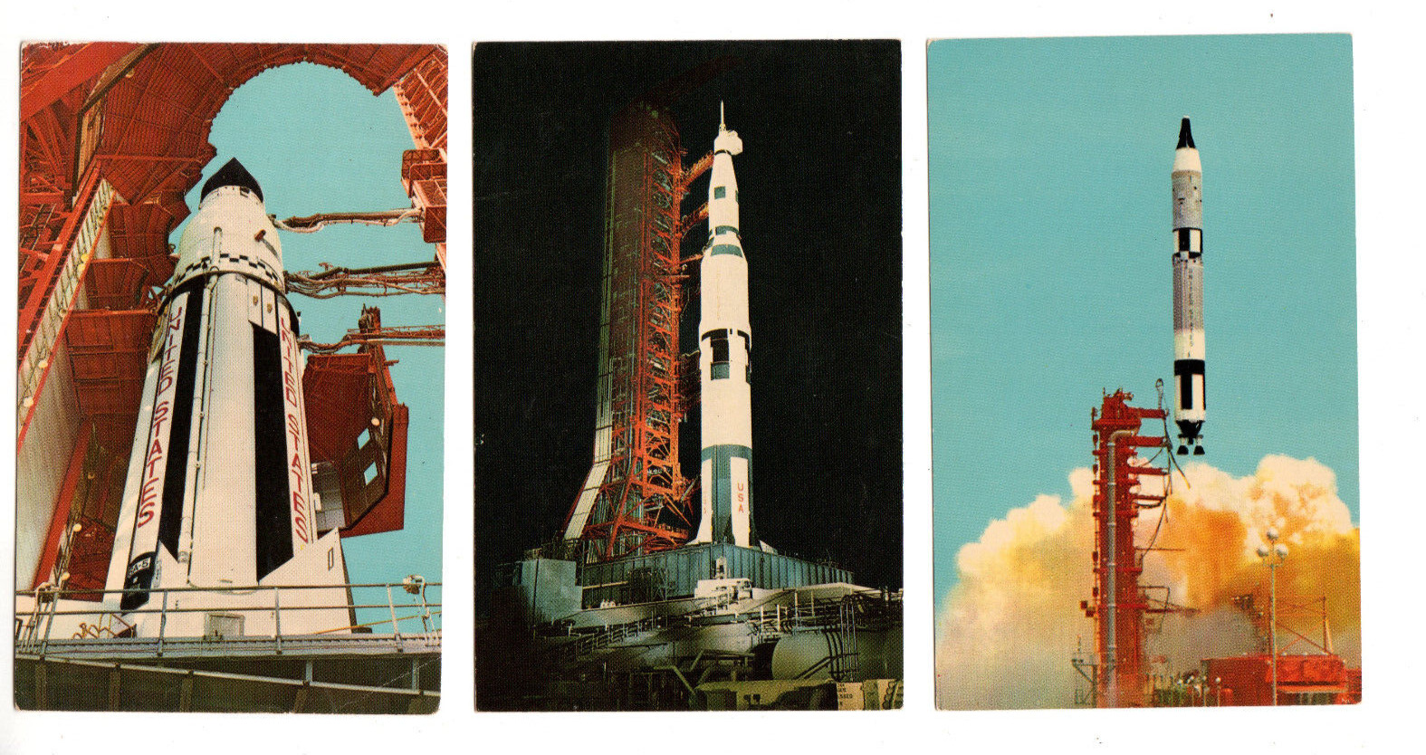 Postcards (3): NASA Kennedy Space Center, FL (Florida) - Saturn, Apollo, Gemini
