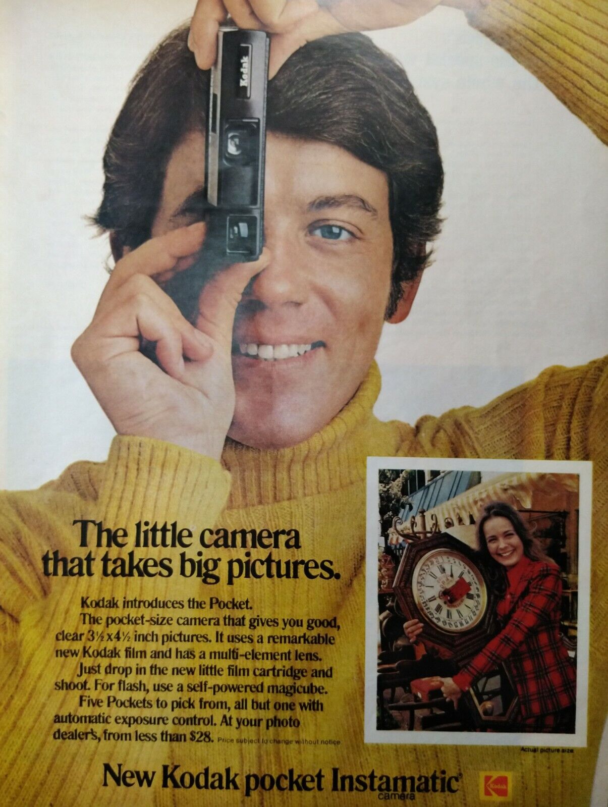 1972 Kodak Pocket Size Instamatic Camera Clock Photography Vintage Print Ad