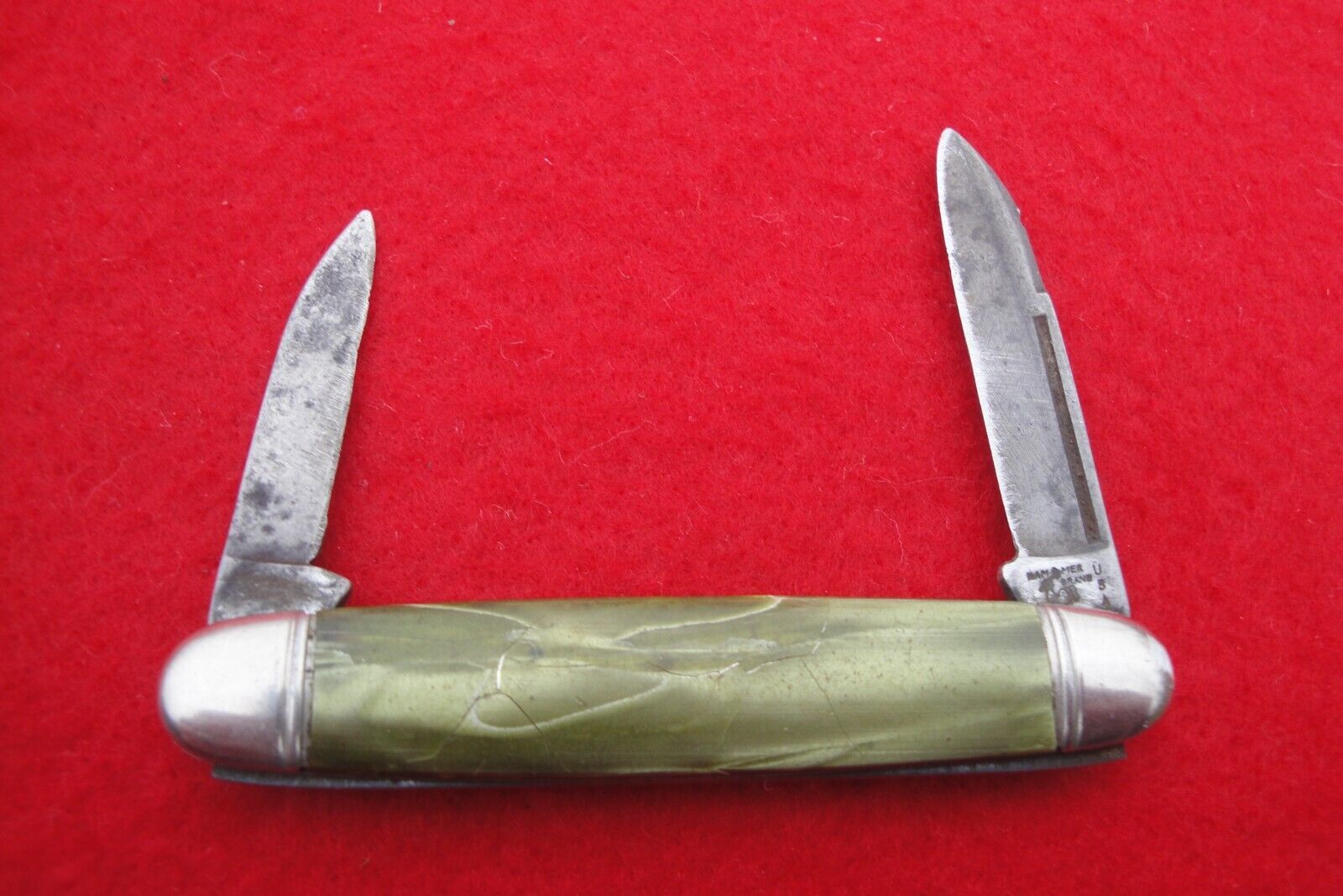 VINTAGE 1945-55 HAMMER BRAND USA GENTS EQUAL END PEN KNIFE KNIVES POCKET GREEN