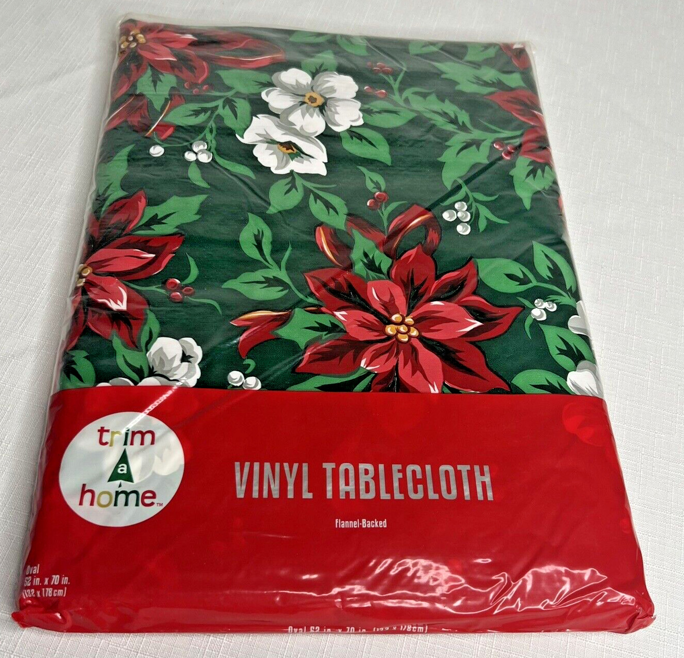 VTG NOS Trim a Home Vinyl Pointsetta Holiday Tablecloth 52\