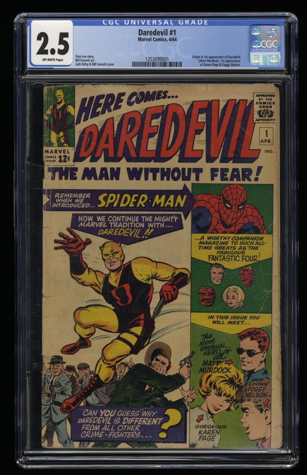 Daredevil #1 CGC GD+ 2.5 Off White Origin and 1st Appearance Marvel 1964