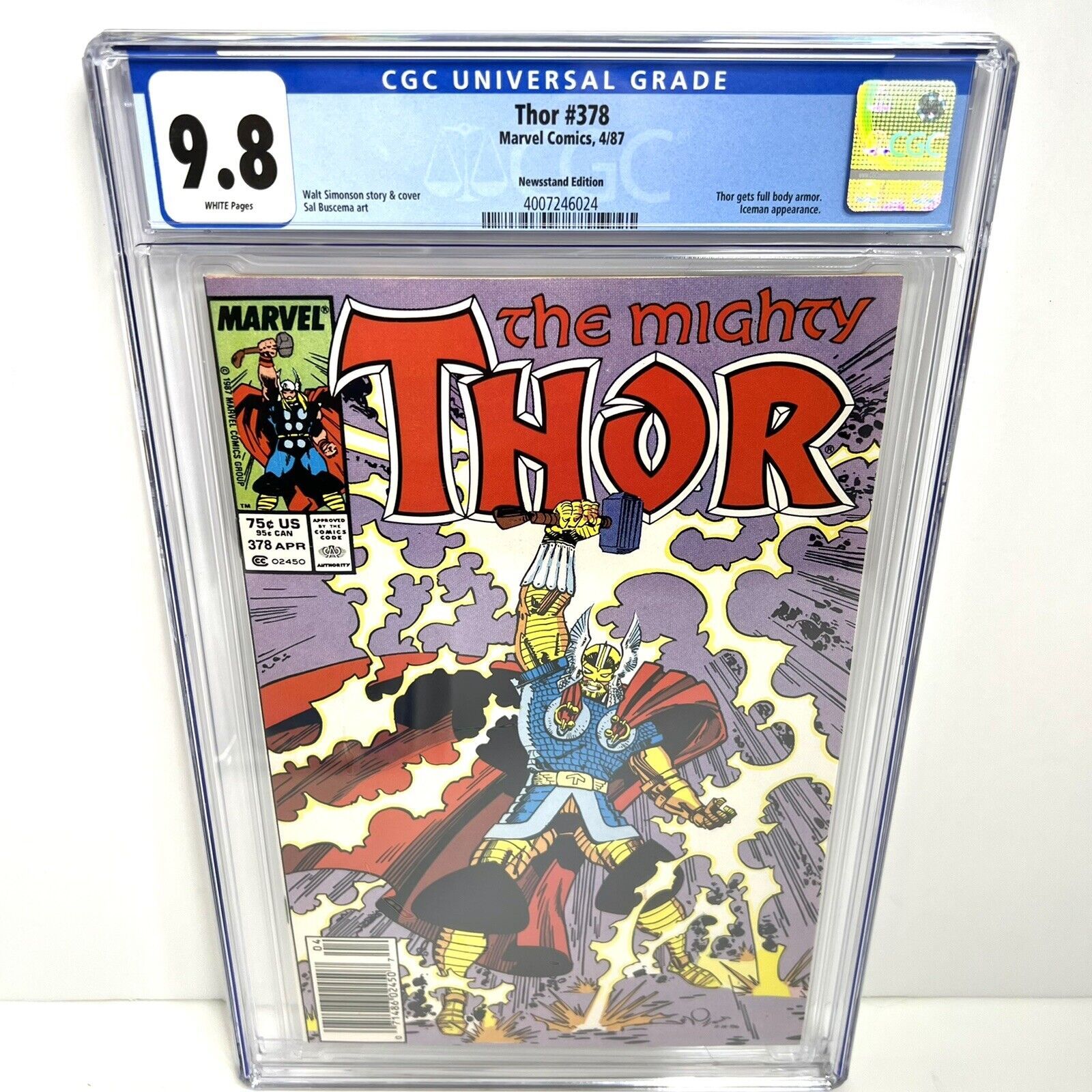Thor 378 CGC 9.8 Newsstand White Pages 1st Battle Armor Marvel Comics Graded