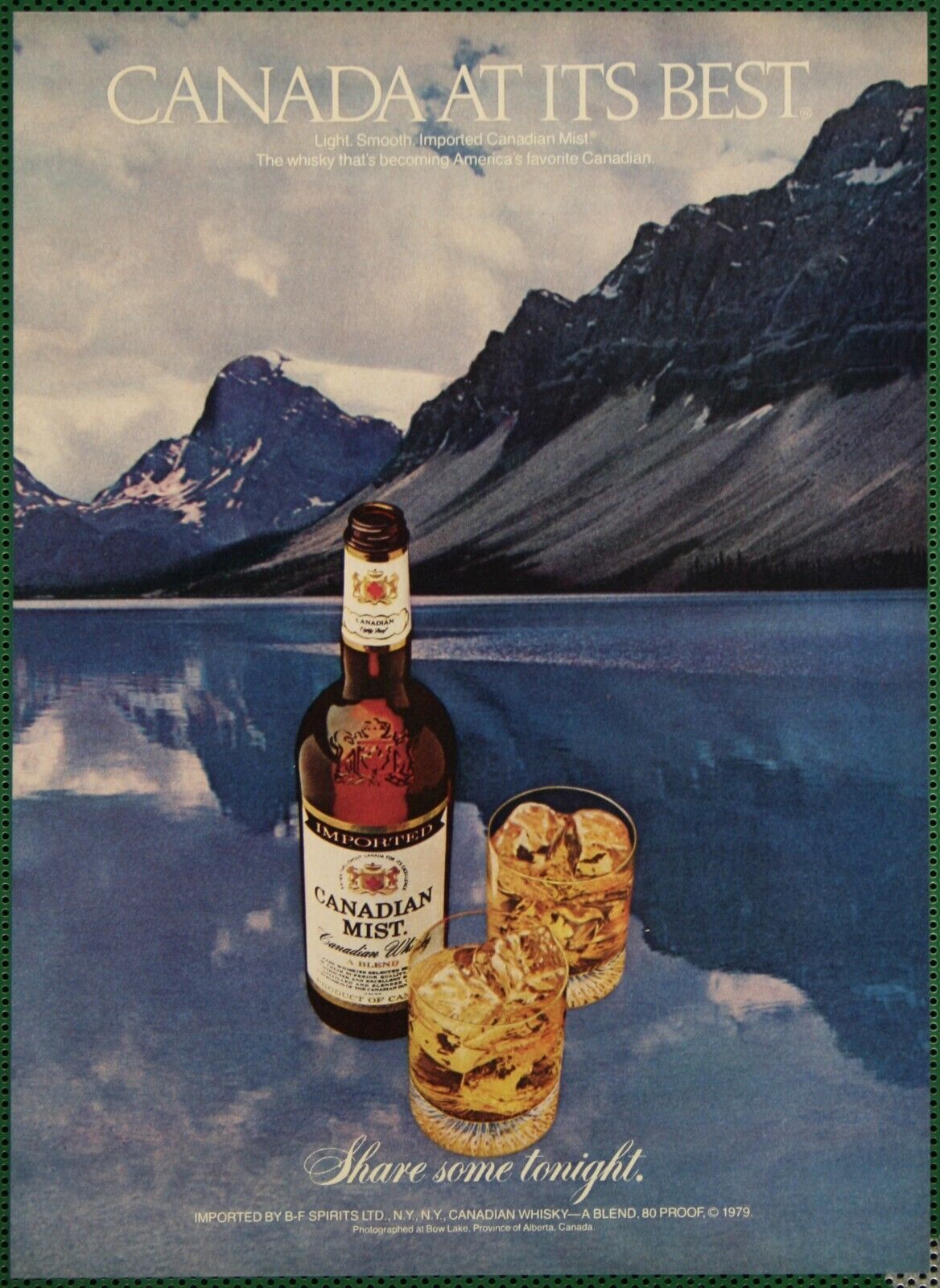 Canadian Mist Whisky Mountain Peaks Lake Vintage Print Ad 1980
