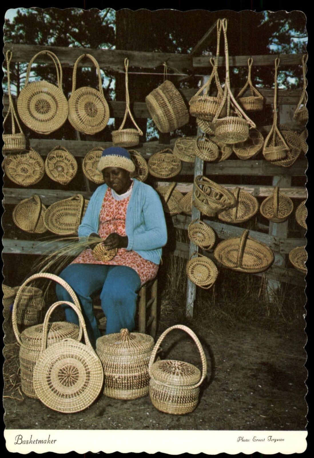 Mt Pleasant South Carolina Boone Hall Plantation basket makers vintage postcard