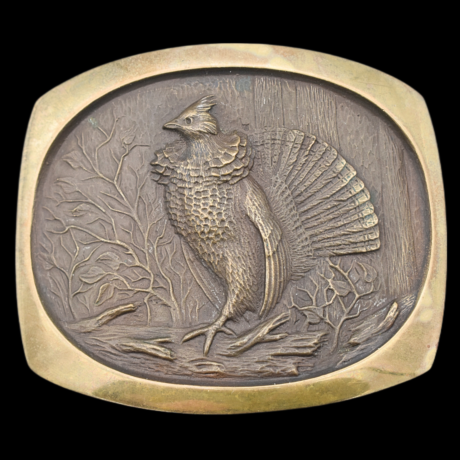 S.L. Knight Solid Bronze Ruffed Grouse Game Bird Hunter Vintage Belt Buckle